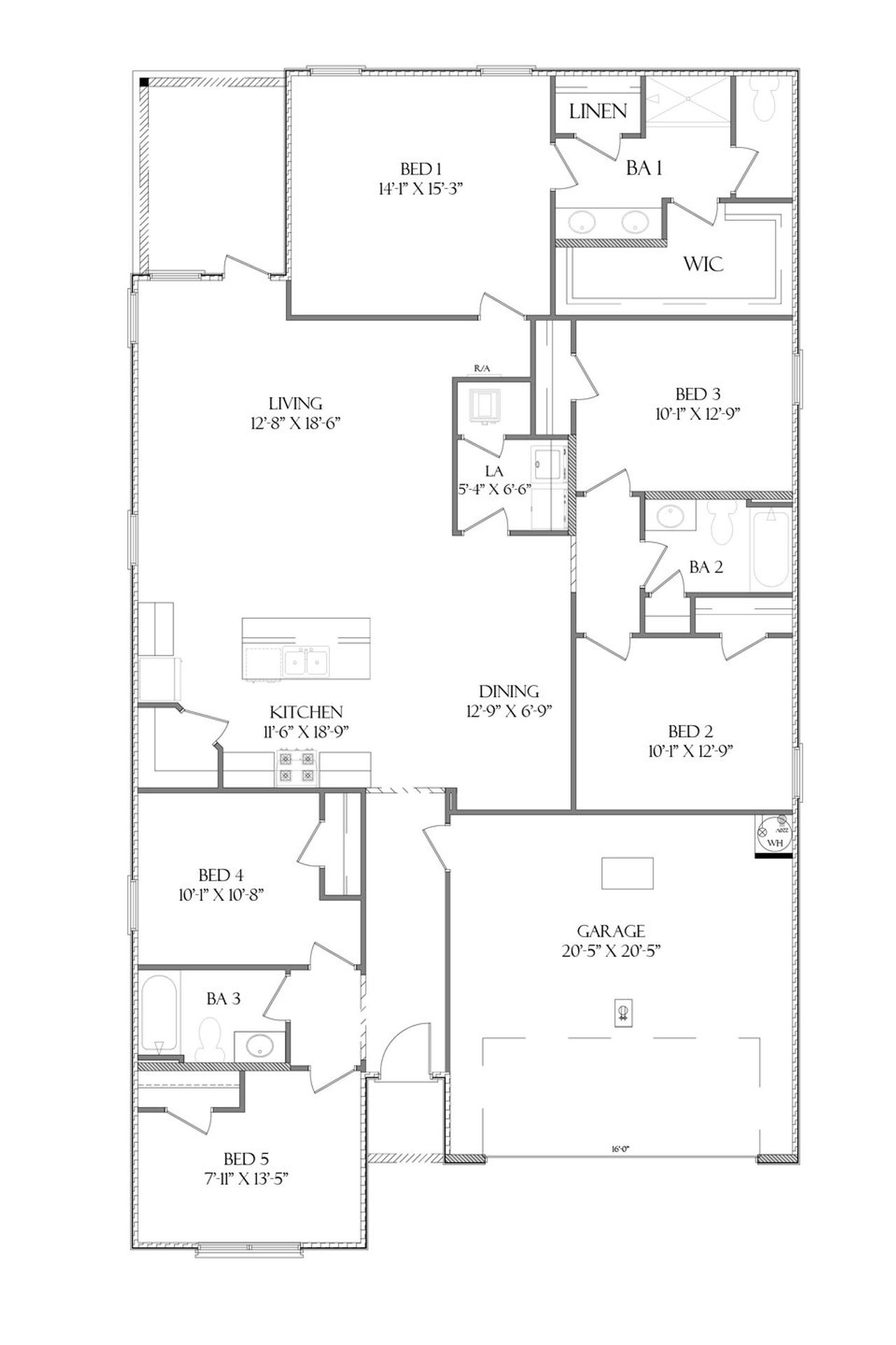 2D floor plan layout for the The Creekside by D.R. Horton in Hodges Bayou Plantation, Panama City, FL (Image 2).