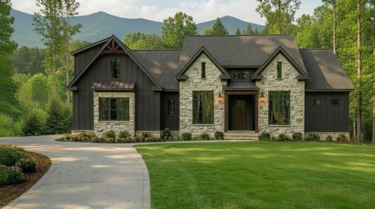 Front exterior of a new home in River Gorge Ranch, Guild, TN, highlighting curb appeal (Image 2). Front exterior of a new home in River Gorge Ranch, Guild, TN, highlighting curb appeal (Image 2).