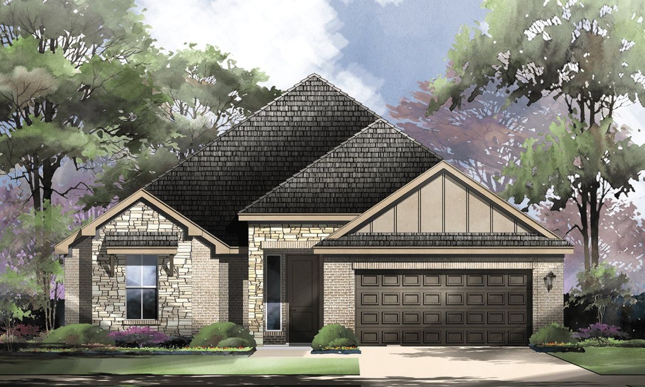 Representative exterior photo of a completed home built from the Blanco by Sitterle Homes in Cibolo Crossing, Universal City, TX (Image 2). Representative exterior photo of a completed home built from the Blanco by Sitterle Homes in Cibolo Crossing, Universal City, TX (Image 2).