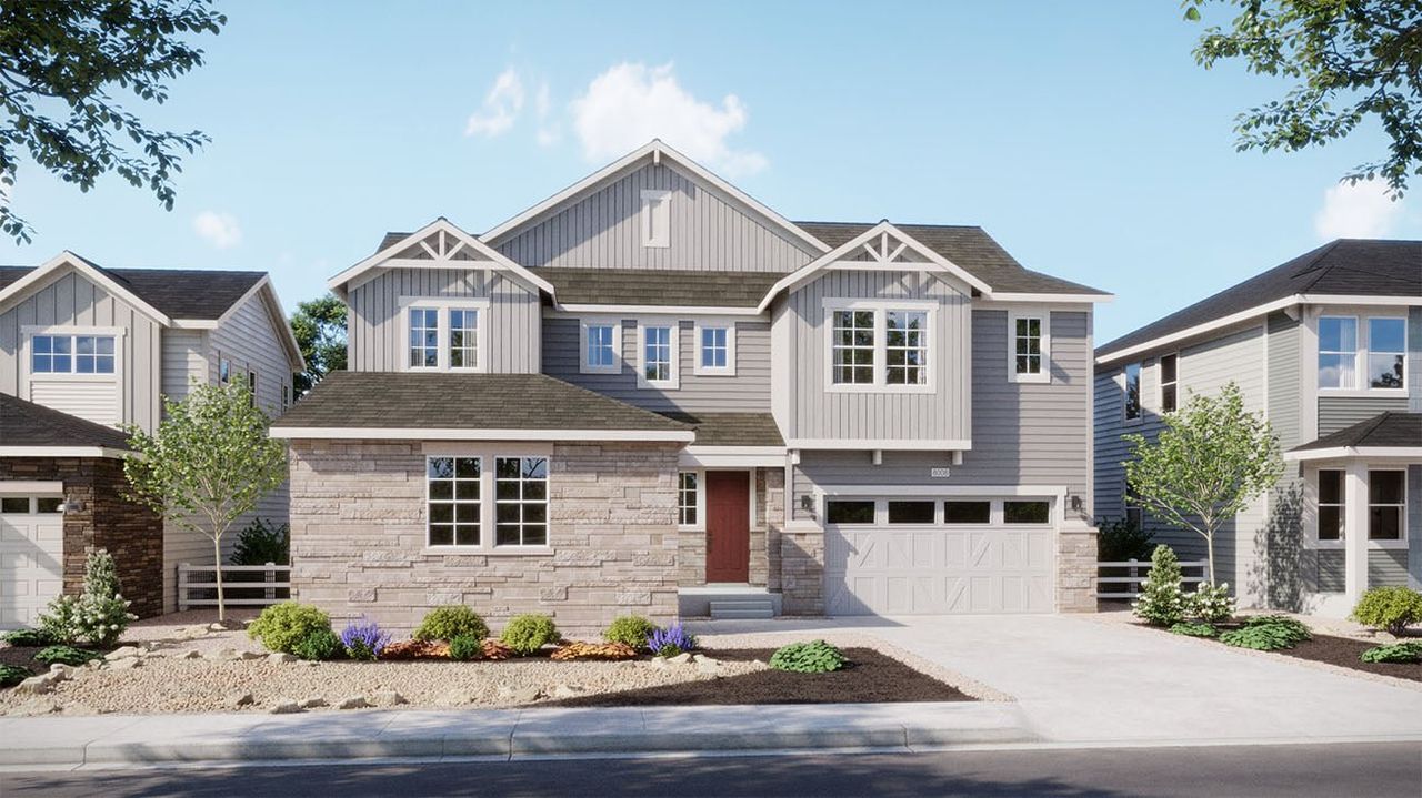Representative exterior photo of a completed home built from the 5005 by Risewell Homes in The Estates Collection at Murphy Creek, Aurora, CO (Image 2).