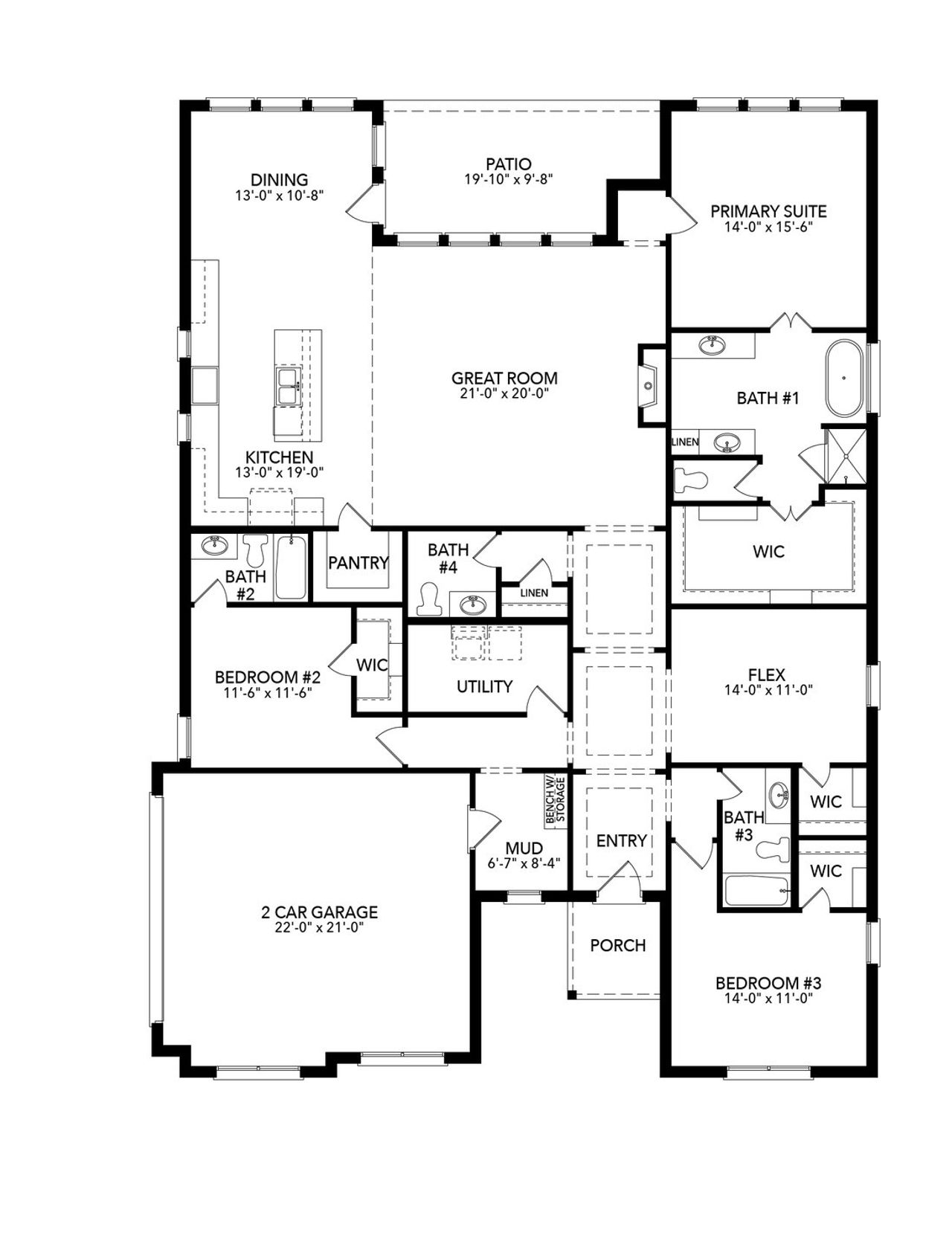 2D floor plan layout for the Pecos SE by Sandlin Homes in Joshua Meadows, Joshua, TX (Image 2). 2D floor plan layout for the Pecos SE by Sandlin Homes in Joshua Meadows, Joshua, TX (Image 2).