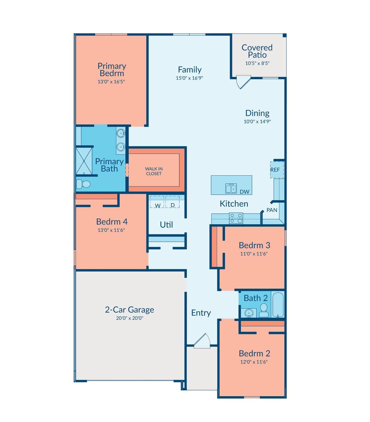 2D floor plan layout of this home in Meridiana, Manvel, TX (Image 2).
