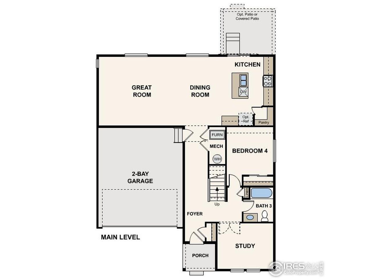 2D floor plan layout of this home in The Overlook at Johnstown Farms, Johnstown, CO (Image 2).