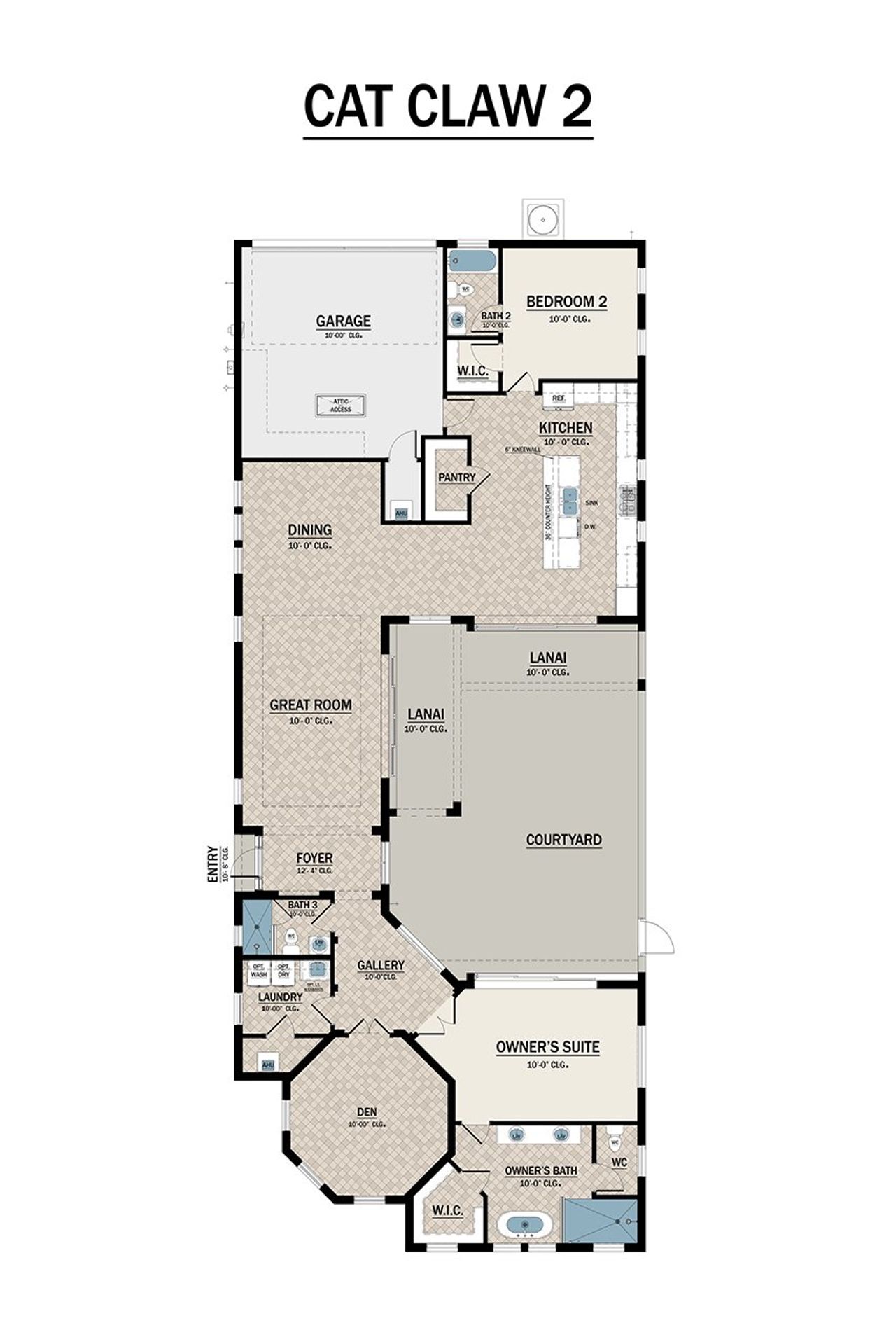 2D floor plan layout for the Cat Claw 2 by Medallion Home in Aqua Single Family Homes, Bradenton, FL (Image 2).