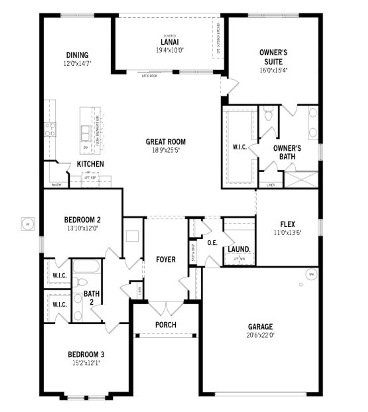 2D floor plan layout of this home in Tradition - Cadence, Port St. Lucie, FL (Image 2).