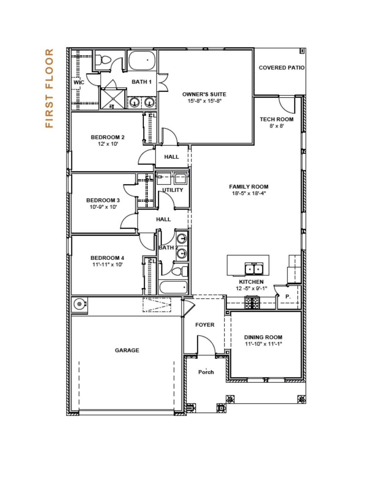 2D floor plan layout for the Palmer 1860HC by Saratoga Homes in Harmony Cove, Humble, TX (Image 2).