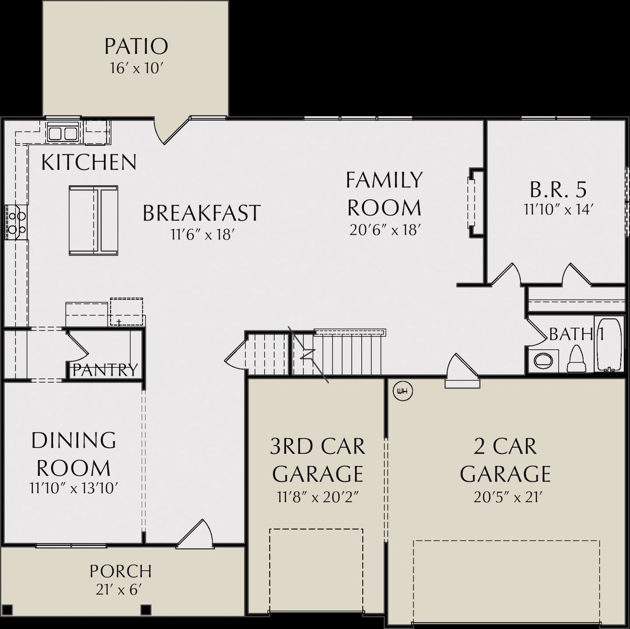 2D floor plan layout for the Hunter by KM Homes in The Stables at Ewing Chapel, Dacula, GA (Image 2).