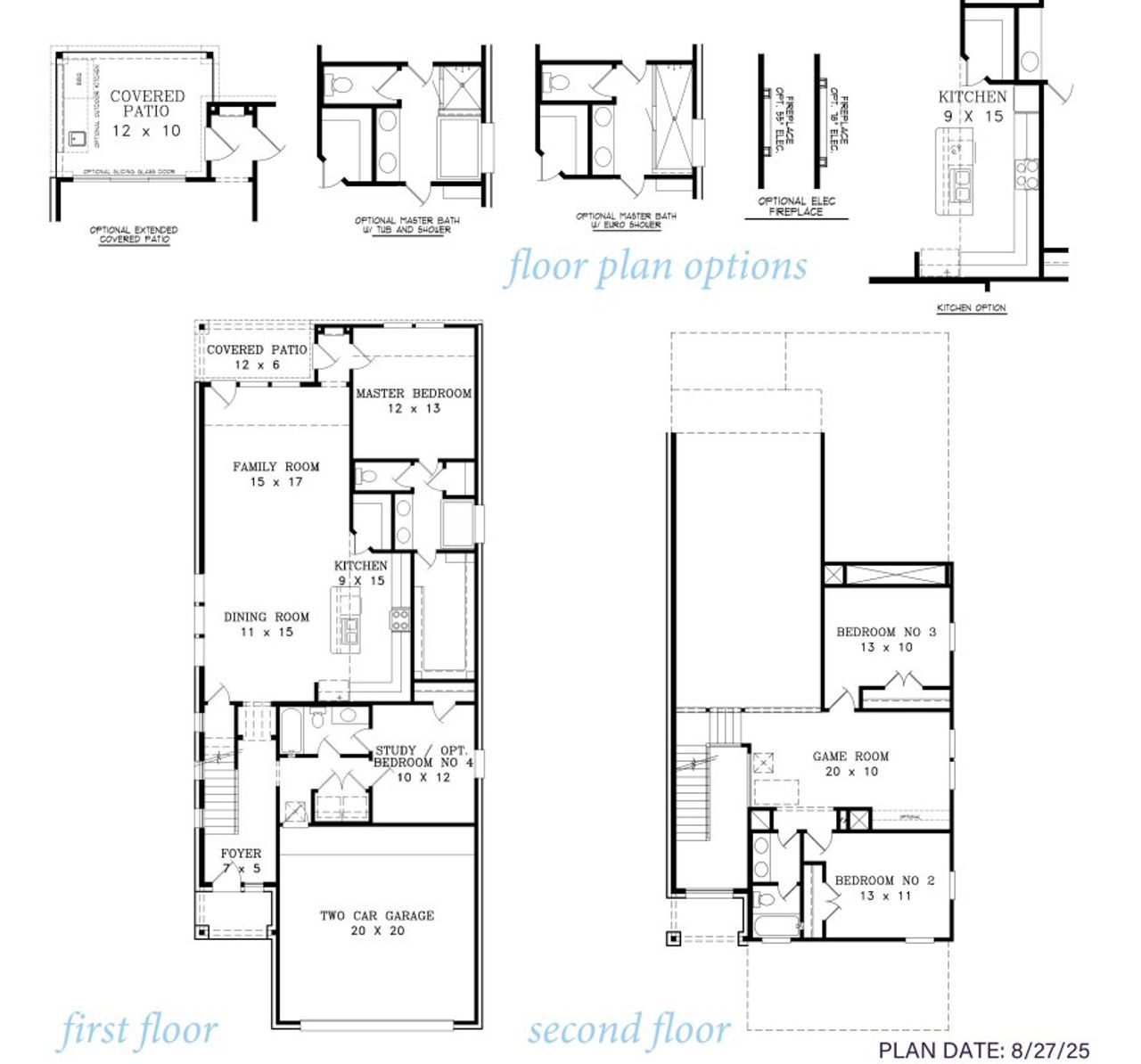 2D floor plan layout for the Whitney 2287 by J. Patrick Homes in Grange 40' Homesites, Katy, TX (Image 2).