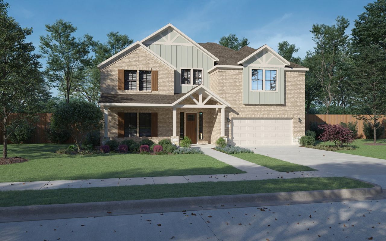 Front exterior of a new home in Rainwater Crossing, Celina, TX, highlighting curb appeal (Image 2).