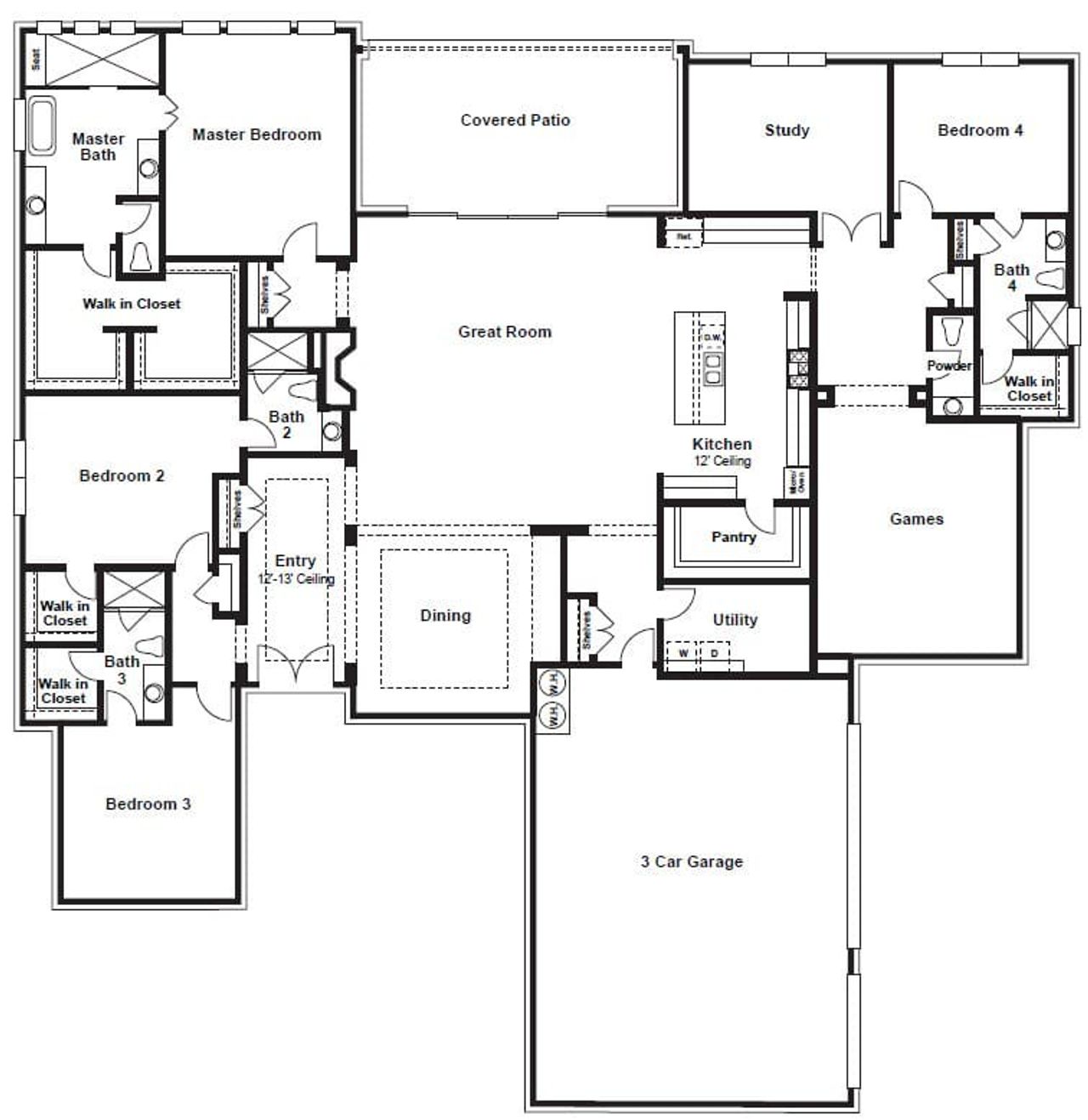 2D floor plan layout for the Amalfi by Sitterle Homes in ClearWater Ranch, Liberty Hill, TX (Image 2).