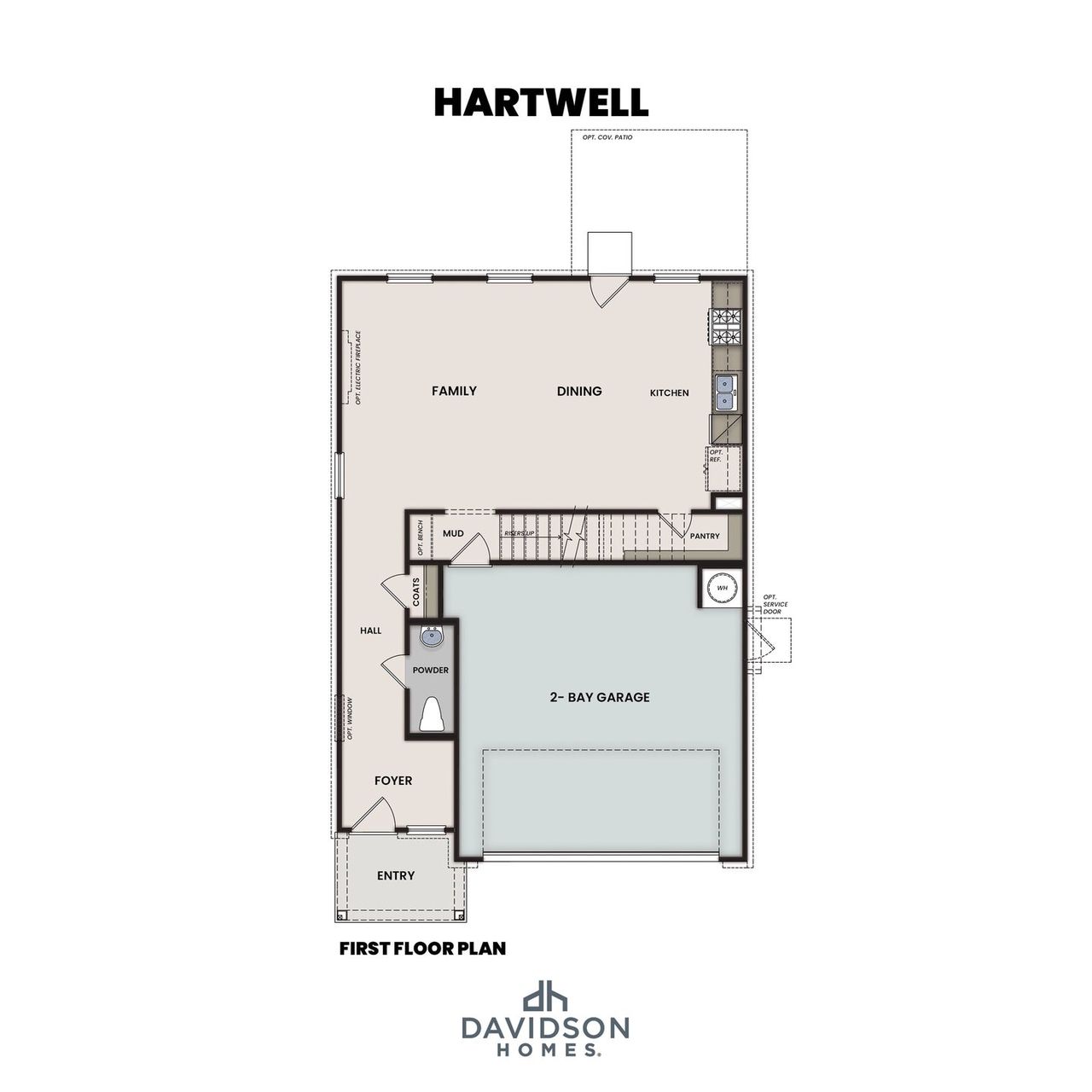 2D floor plan layout for the The Hartwell B by Davidson Homes LLC in Greene Farm, Cartersville, GA (Image 2).