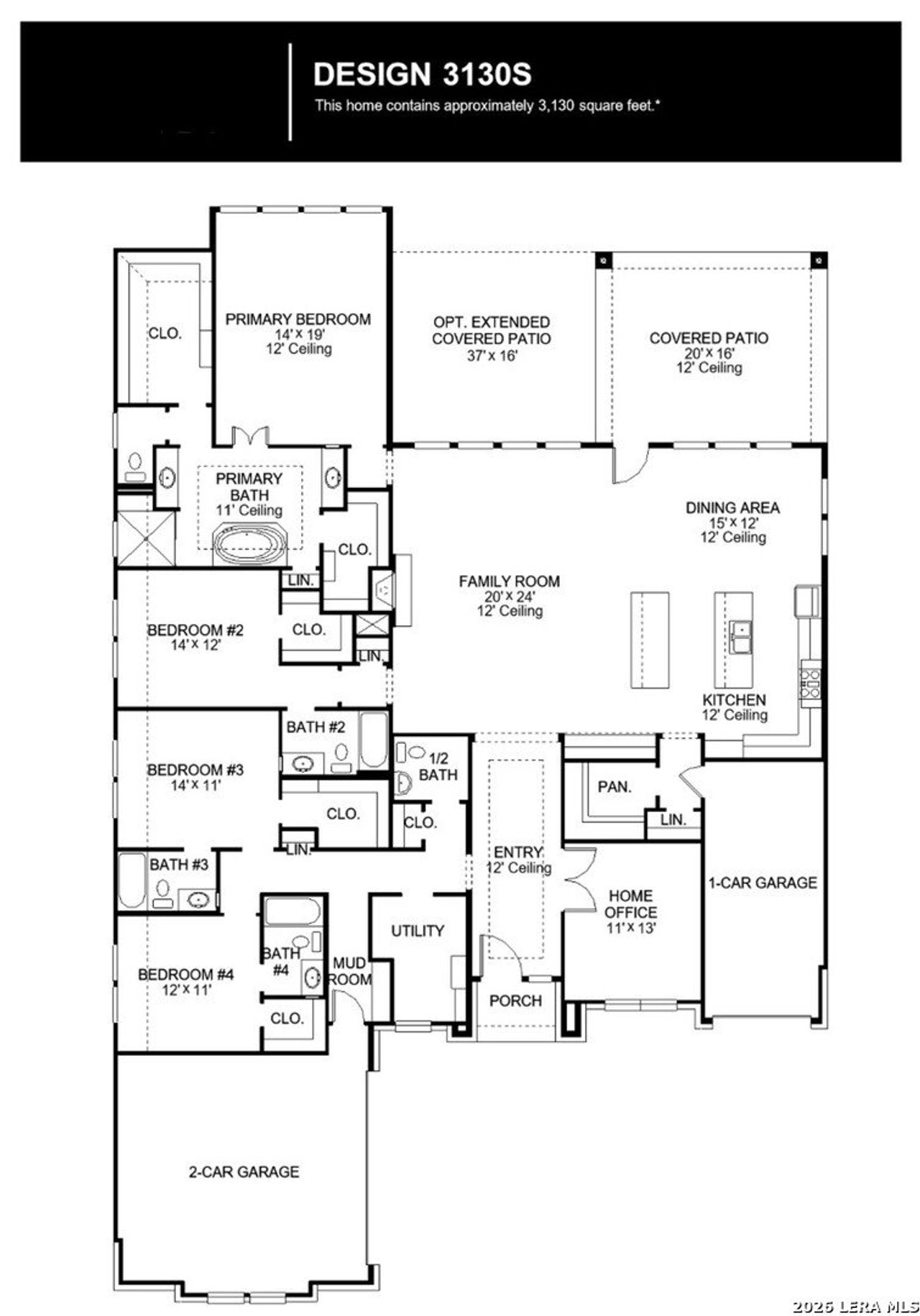 2D floor plan layout of this home in Megan's Landing, Castroville, TX (Image 2).