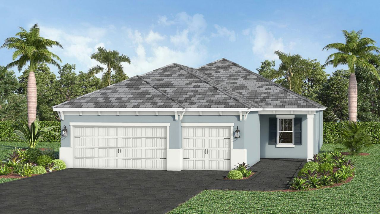 Front exterior of a new home in Boca Royale Golf & Country Club Real Estate and Homes for Sale in Englewood, FL - Neal Communities, Englewood, FL, highlighting curb appeal (Image 2).