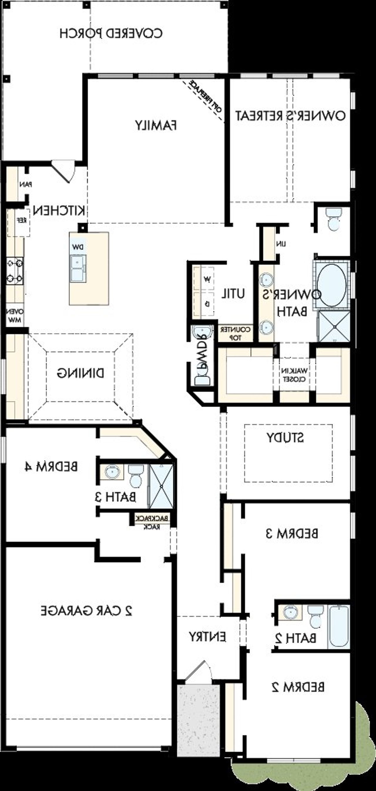 2D floor plan layout of this home in Monterra - Gardens, Fate, TX (Image 2).