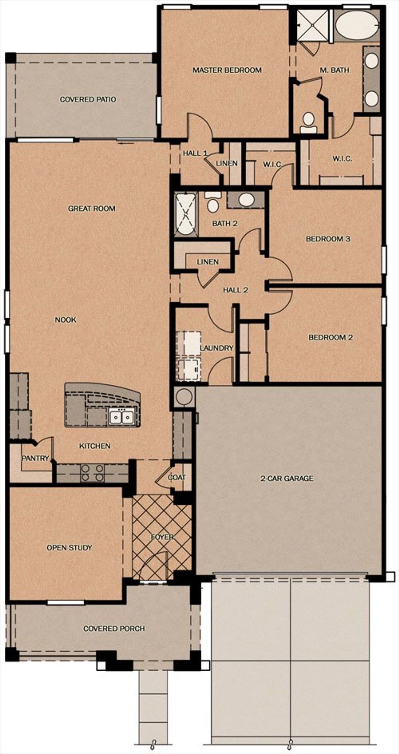 2D floor plan layout of this home in Seaboard at Cooley Station, Gilbert, AZ (Image 2).