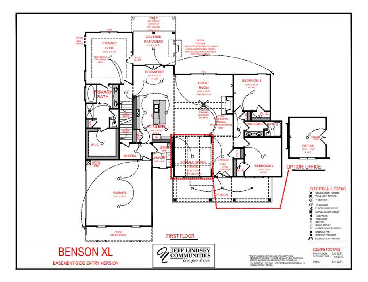 2D floor plan layout for the Benson B XL by Jeff Lindsey Communities in Inman Estates, Fayetteville, GA (Image 2).