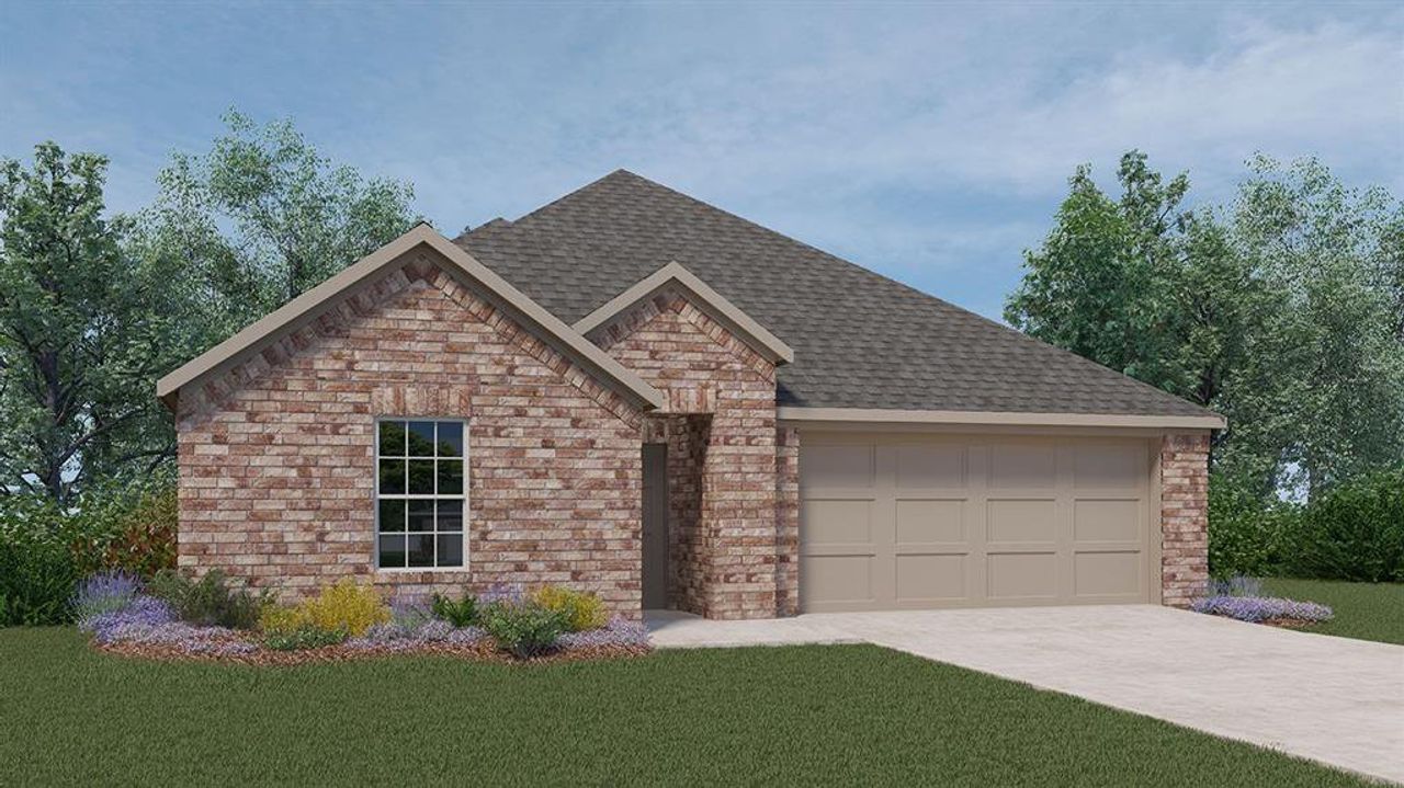 Front exterior of a new home in Trailstone, Caddo Mills, TX, highlighting curb appeal (Image 2).
