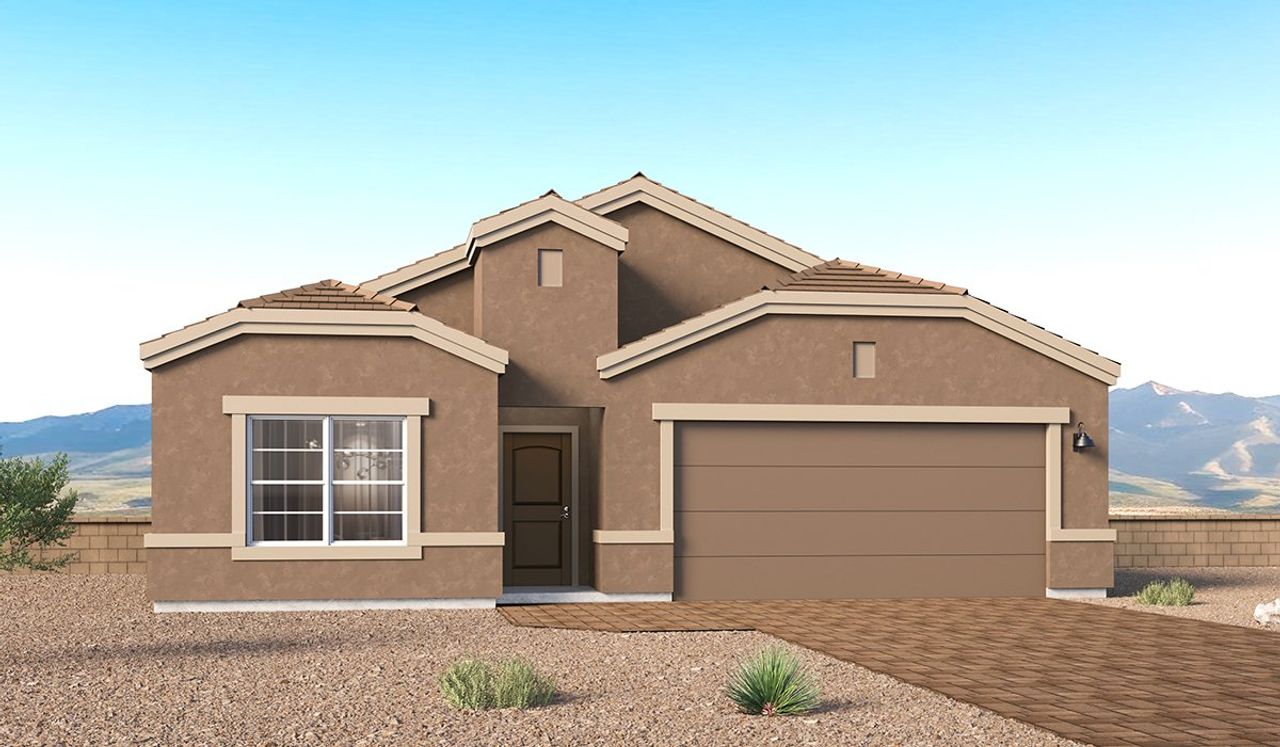 Representative exterior photo of a completed home built from the Charleston - Plan 2104 by D.R. Horton in Solterra, Green Valley, AZ (Image 2). Representative exterior photo of a completed home built from the Charleston - Plan 2104 by D.R. Horton in Solterra, Green Valley, AZ (Image 2).