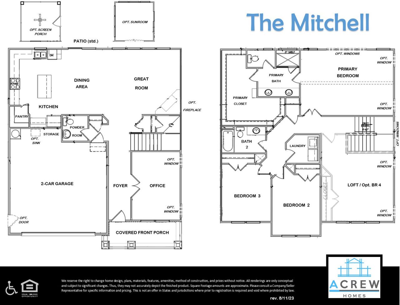 2D floor plan layout for the Mitchell by Acrew Homes in Country Club Creek, Ayden, NC (Image 2).