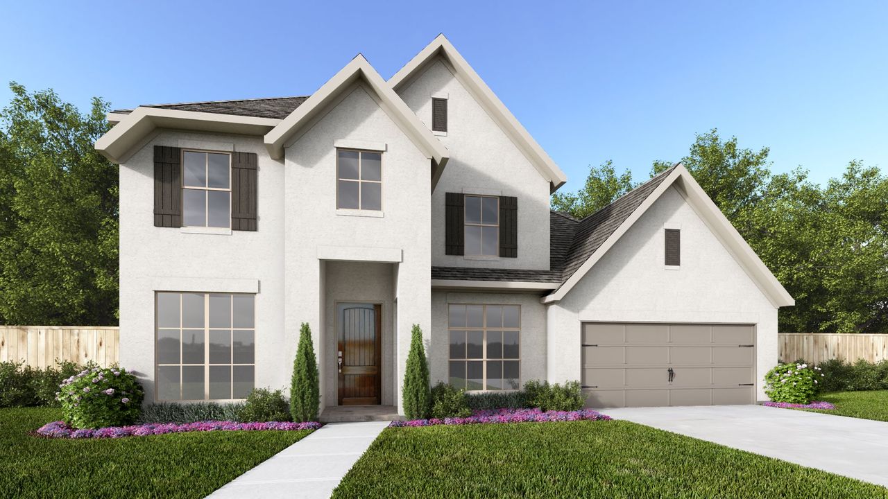 Representative exterior photo of a completed home built from the 3546P by Perry Homes in Audubon Park 60', Magnolia, TX (Image 2).