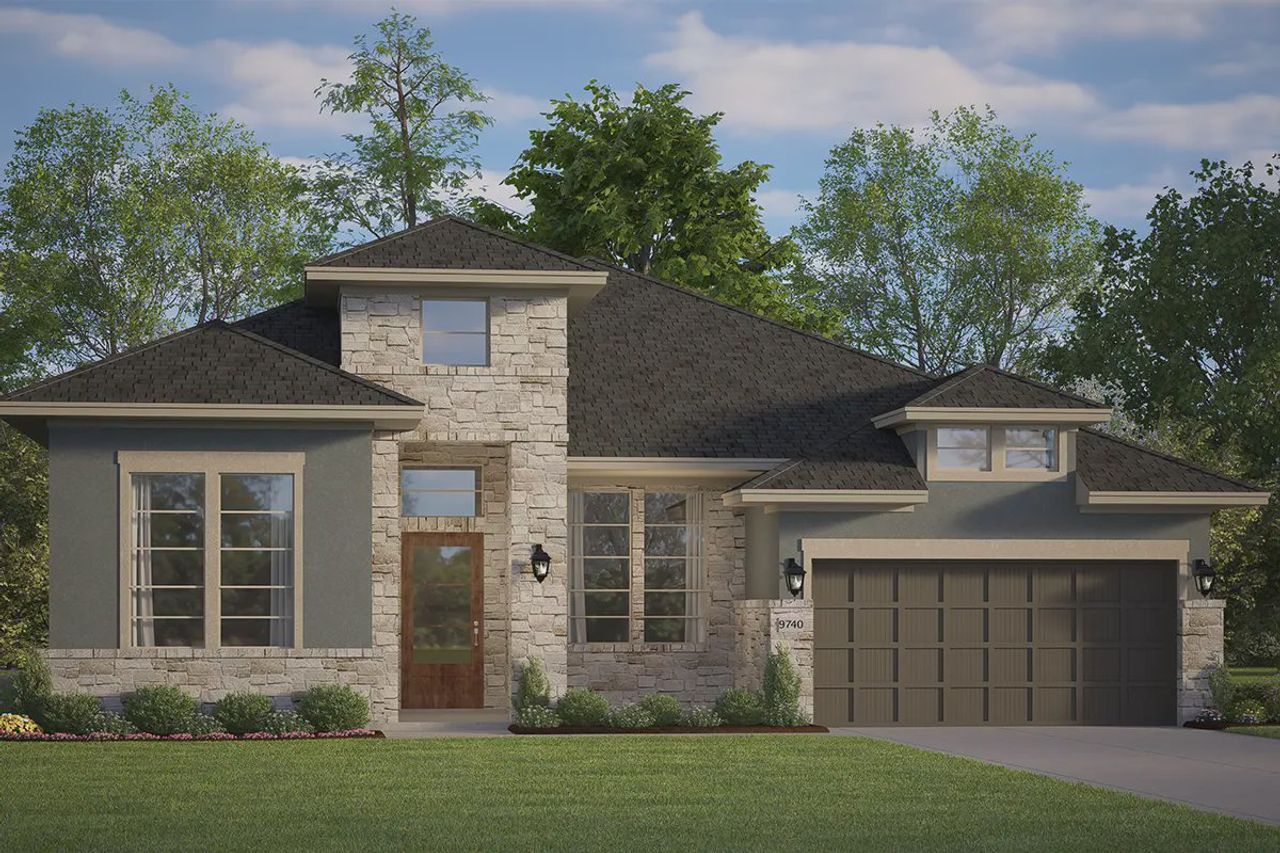 Front exterior of a new home in Wildrye, Waller, TX, highlighting curb appeal (Image 2). Front exterior of a new home in Wildrye, Waller, TX, highlighting curb appeal (Image 2).
