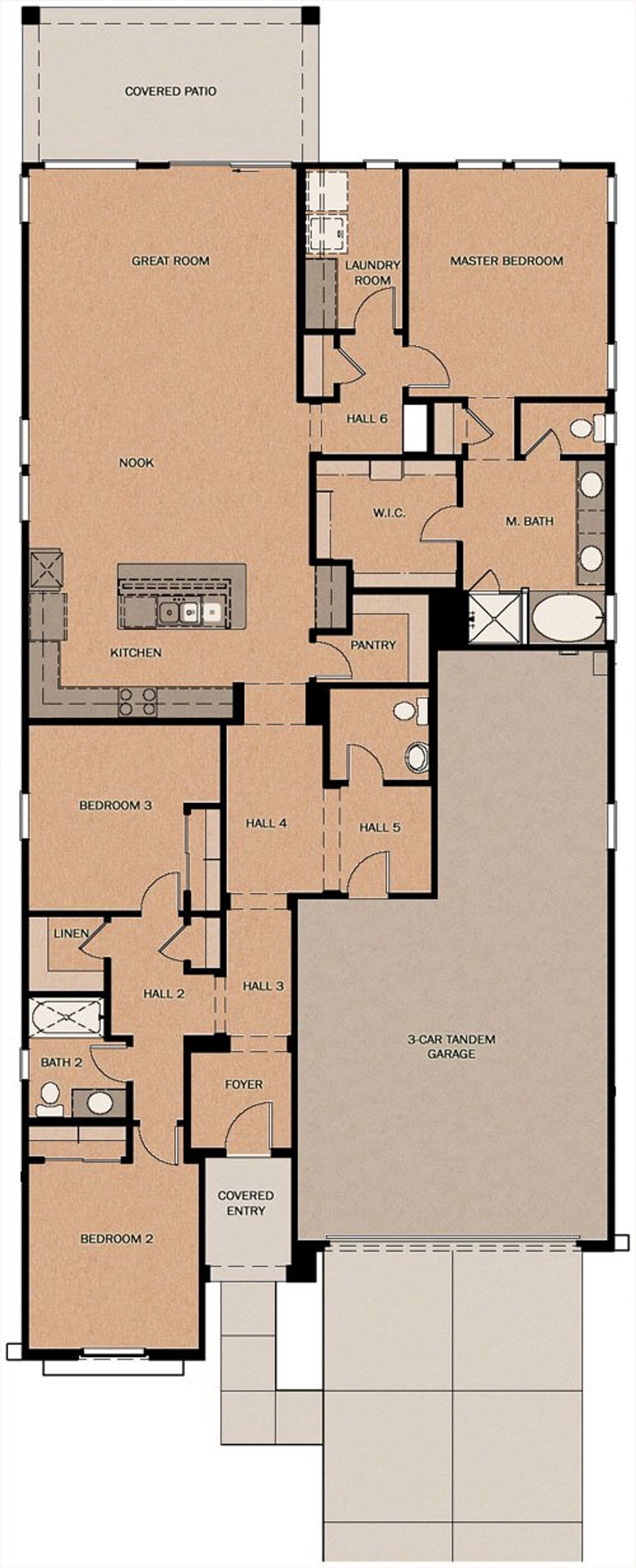 2D floor plan layout of this home in Cascades at Prasada, Surprise, AZ (Image 2).