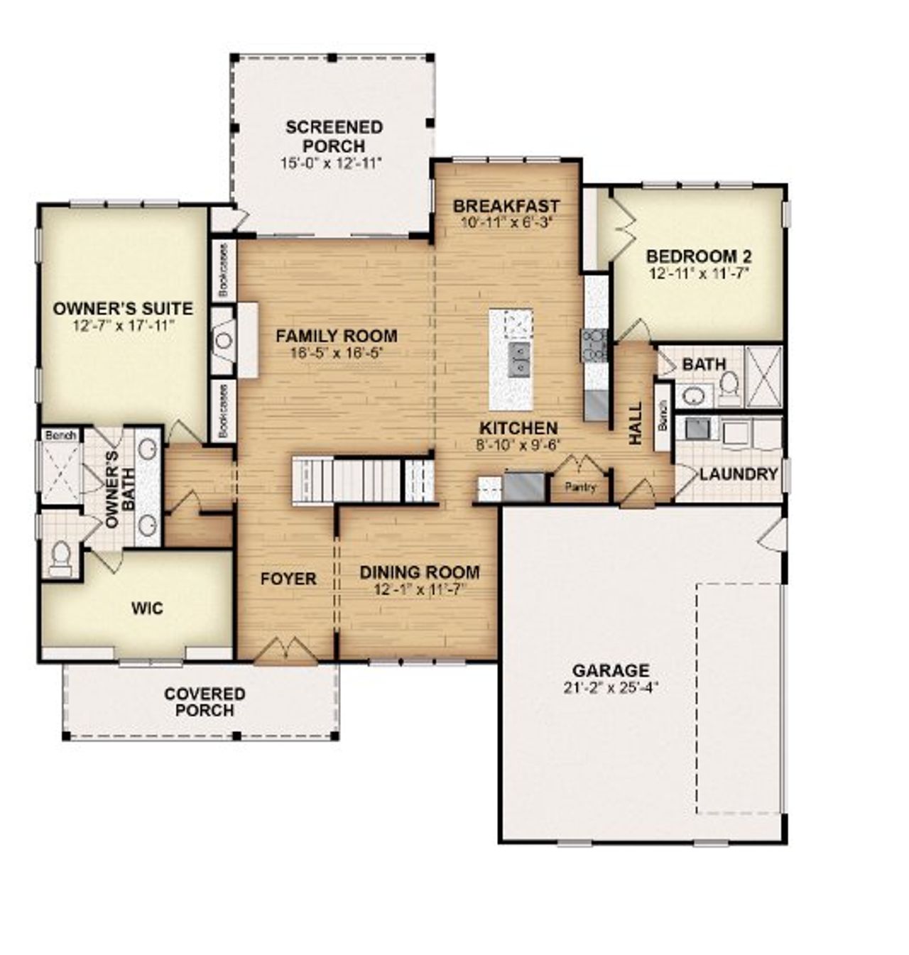 2D floor plan layout for the Amber III by Gemstone Homes in Calvins Mill, Youngsville, NC (Image 2).