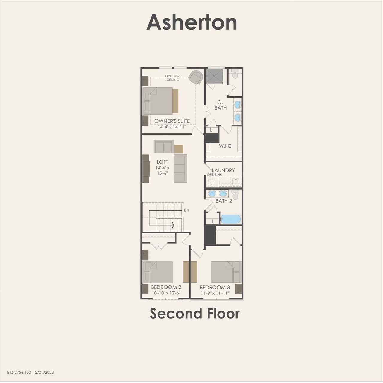 2D floor plan layout of this home in Monarch on Main, Round Rock, TX (Image 2).