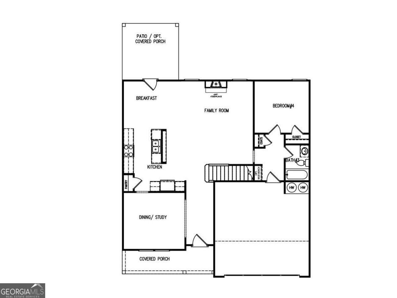2D floor plan layout of this home in Ellington Farms, Statham, GA (Image 2).