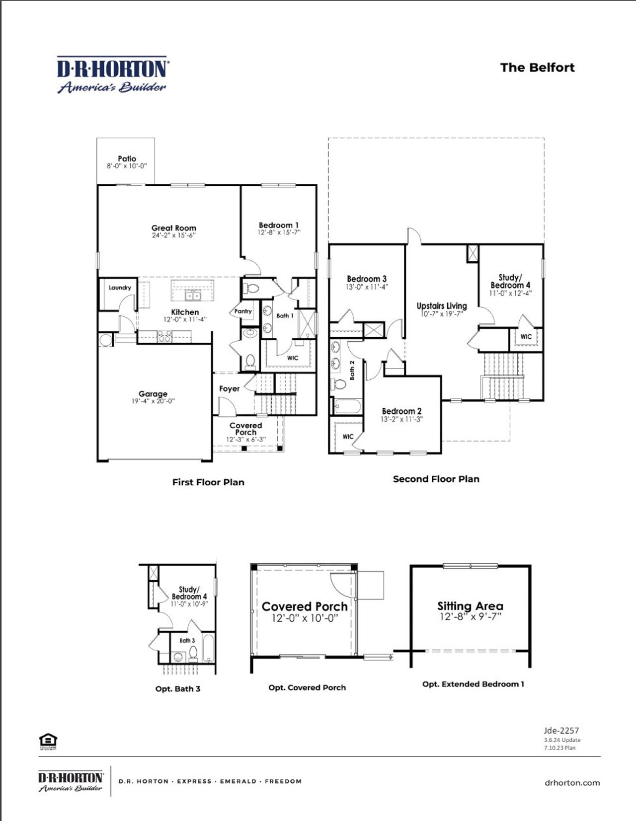 2D floor plan layout for the BELFORT by D.R. Horton in The Retreat at Wild Wing, Conway, SC (Image 2).