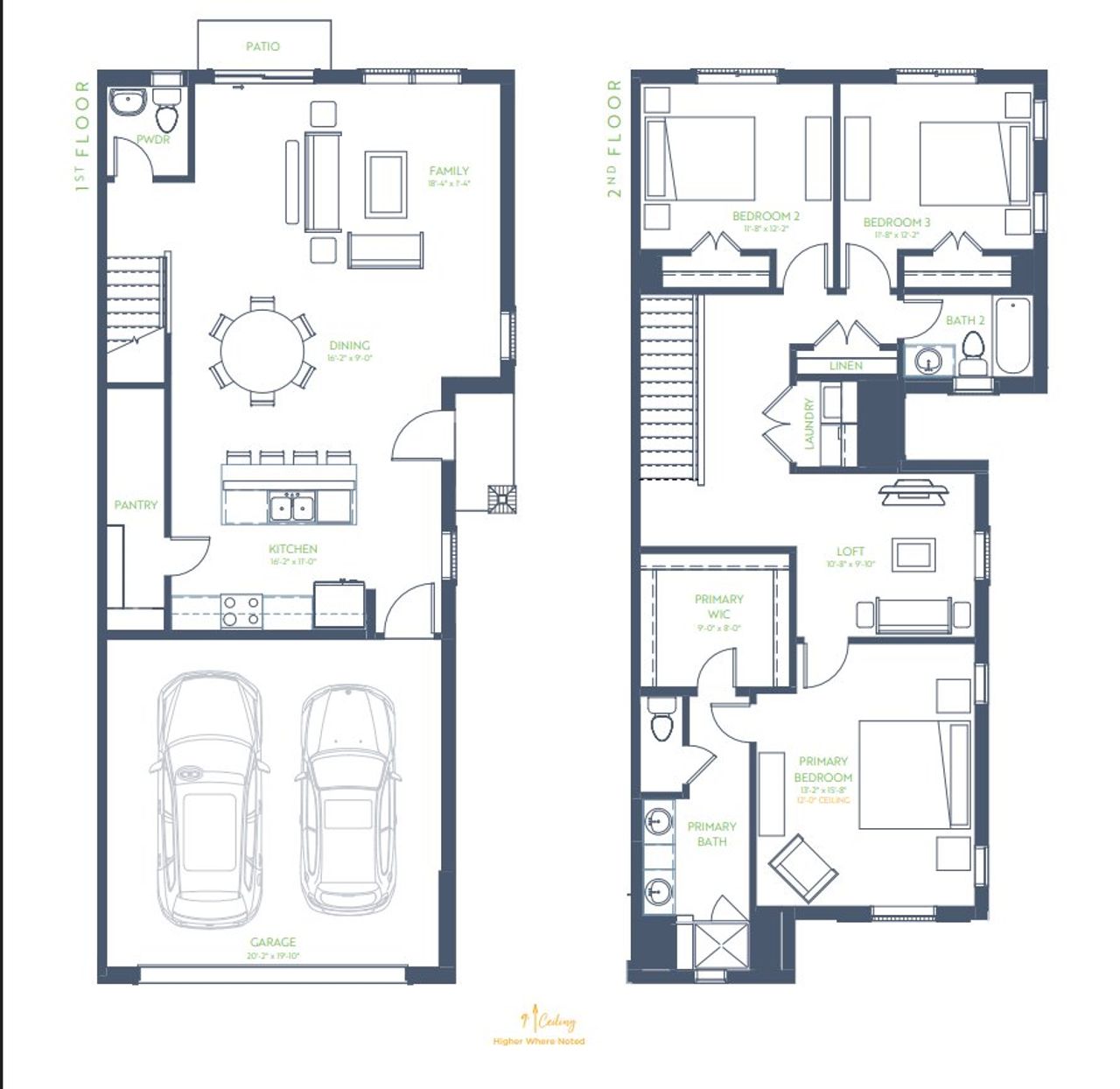 2D floor plan layout for the Granite (FE) by Grenadier Homes in Wildridge, Oak Point, TX (Image 2).