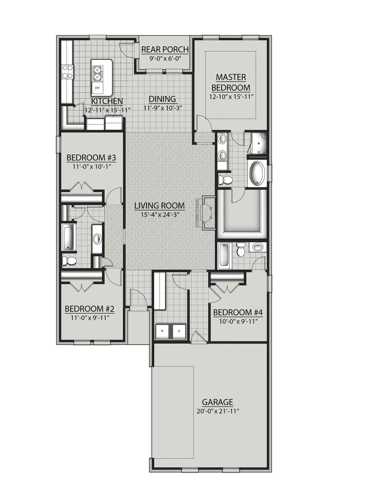 2D floor plan layout for the Dakota II T by DSLD Homes in Longleaf, Lumberton, TX (Image 2).