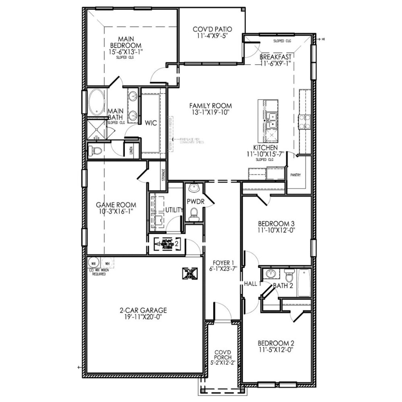 2D floor plan layout for the The Mason by Lillian Custom Homes in Freeman Farms, Kaufman, TX (Image 2).