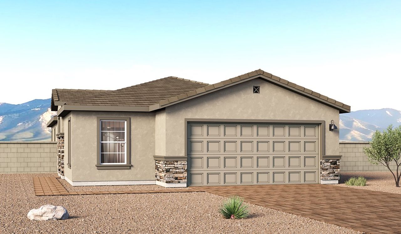 Representative exterior photo of a completed home built from the Aloe - C30A by D.R. Horton in Entrada Del Toro at Rancho Sahuarita, Sahuarita, AZ (Image 2).