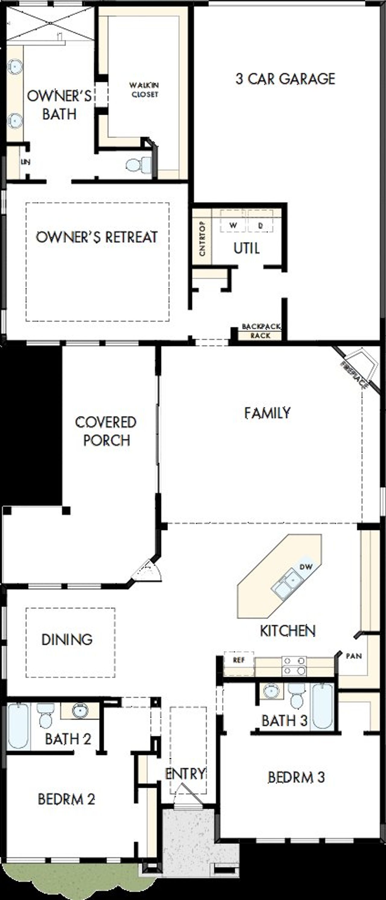 2D floor plan layout of this home in Riceland - Enclave Row Collection, Mont Belvieu, TX (Image 2). 2D floor plan layout of this home in Riceland - Enclave Row Collection, Mont Belvieu, TX (Image 2).