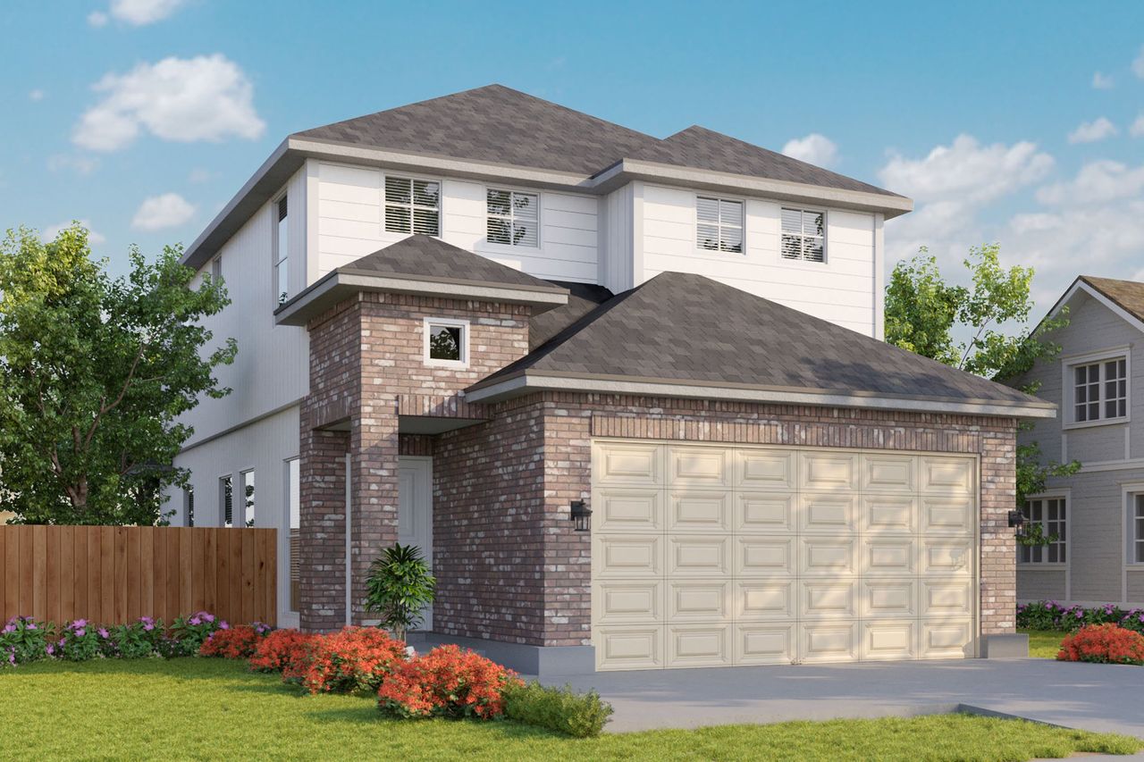 Representative exterior photo of a completed home built from the 1860 (3BD) by Cyrene Homes in Woodland Lakes, Huffman, TX (Image 2). Representative exterior photo of a completed home built from the 1860 (3BD) by Cyrene Homes in Woodland Lakes, Huffman, TX (Image 2).