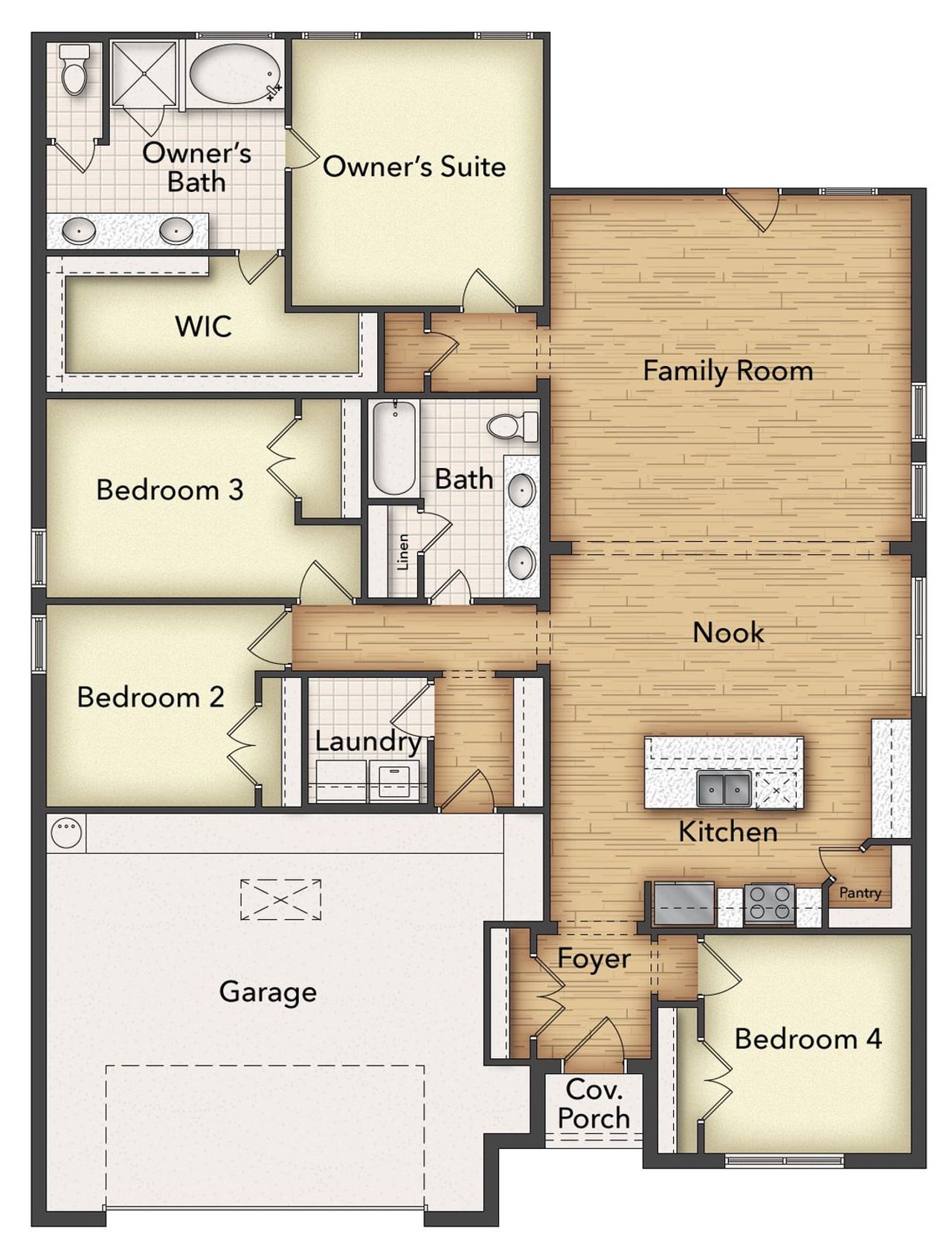 2D floor plan layout of this home in Covenant Park, Springtown, TX (Image 2).