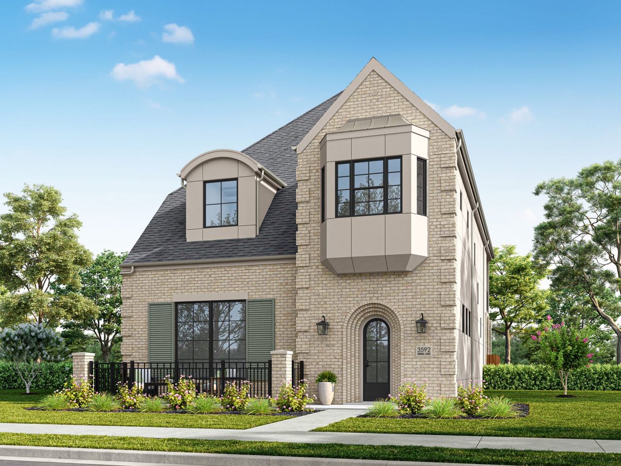 Representative exterior photo of a completed home built from the Winslow by Grenadier Homes in The Garden Homes at Swan Lake Estates, Dallas, TX (Image 2).