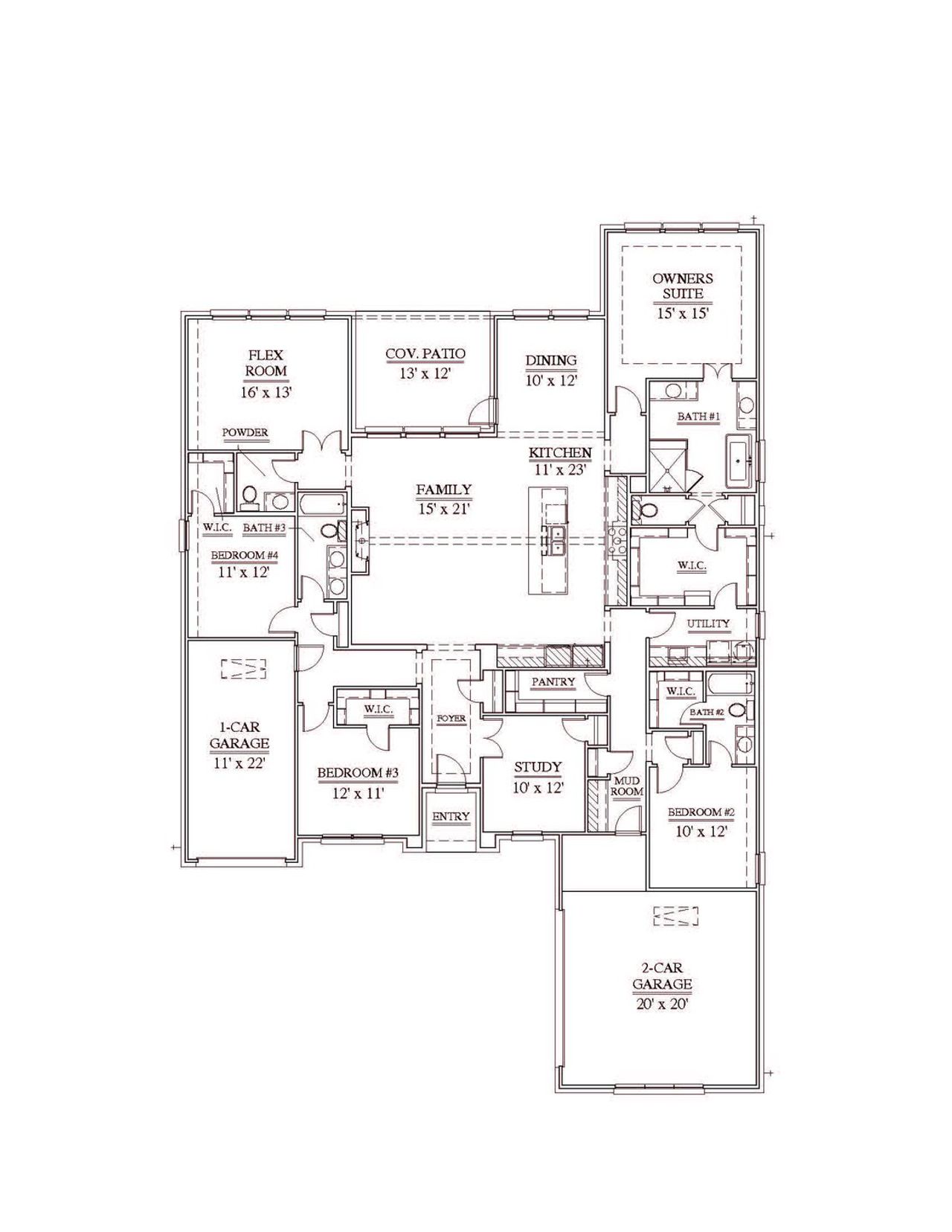 2D floor plan layout of this home in The Bridges at Preston Crossings, Gunter, TX (Image 2).