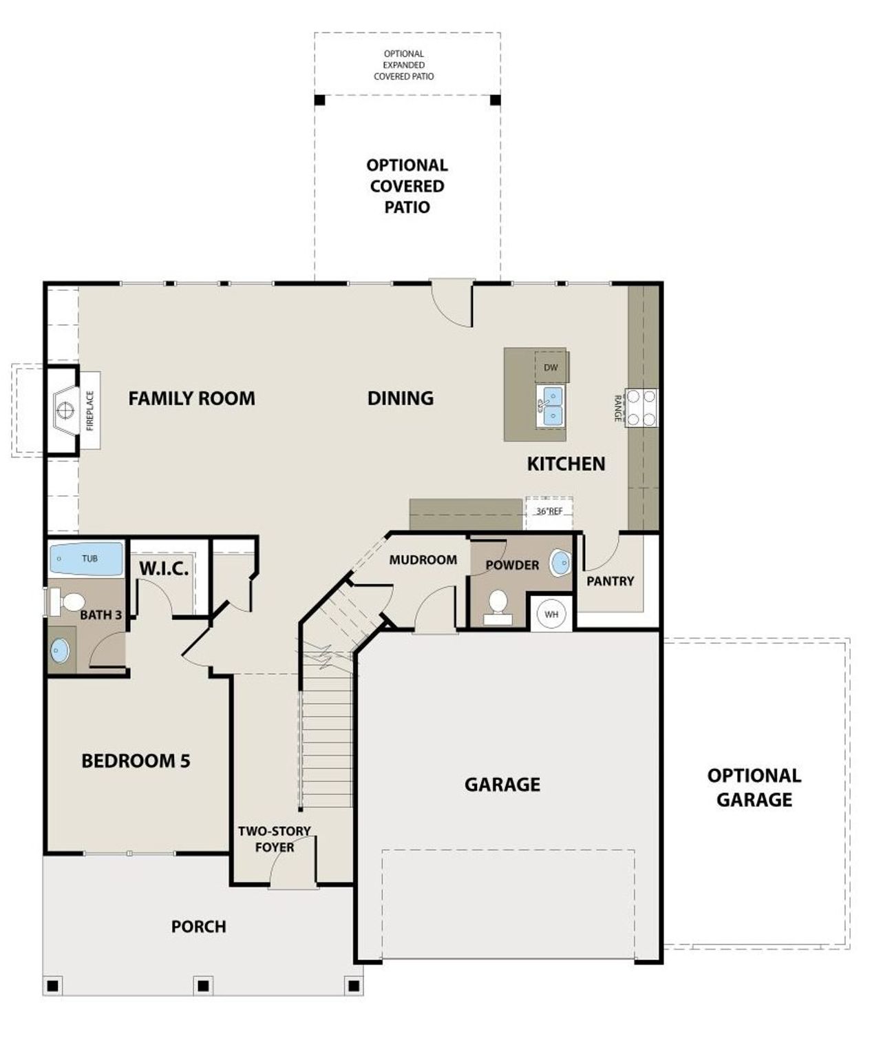 2D floor plan layout for the Bedford by Peachtree Building Group in The Fairways at Mirror Lake, Villa Rica, GA (Image 2).