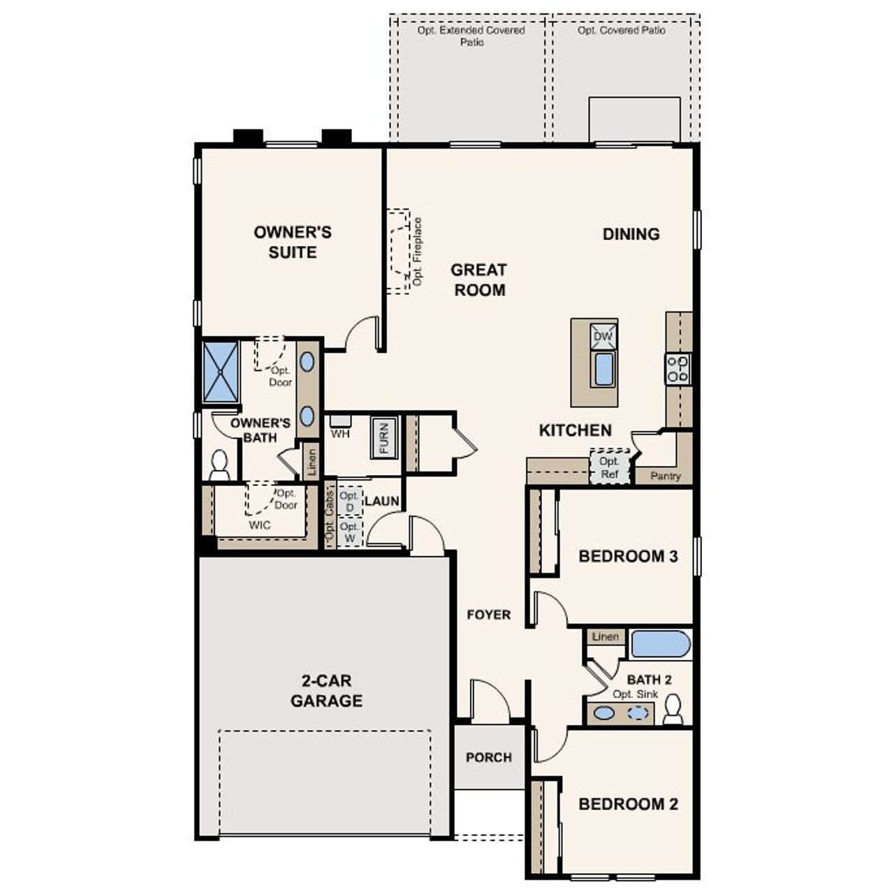 2D floor plan layout for the Cimarron by Century Communities in Coyote Creek, Fort Lupton, CO (Image 2).