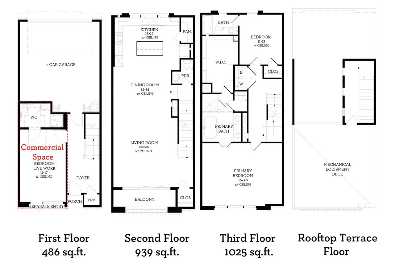 2D floor plan layout of this home in Austin Modern Lofts at Mueller, Austin, TX (Image 2).