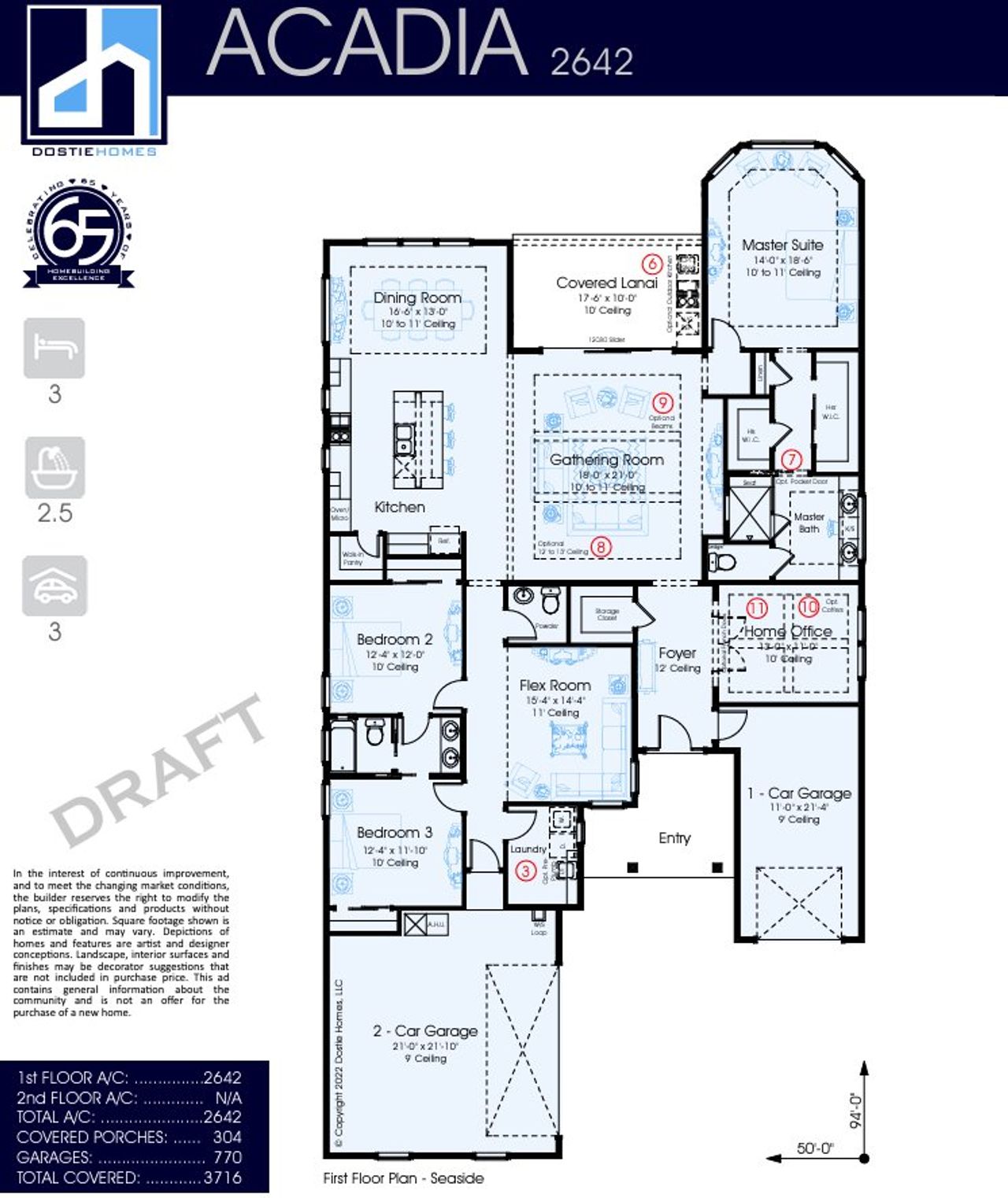 2D floor plan layout for the Acadia 2642 by Dostie Homes in Reflections and Seabrook at Nocatee, Ponte Vedra Beach, FL (Image 2).