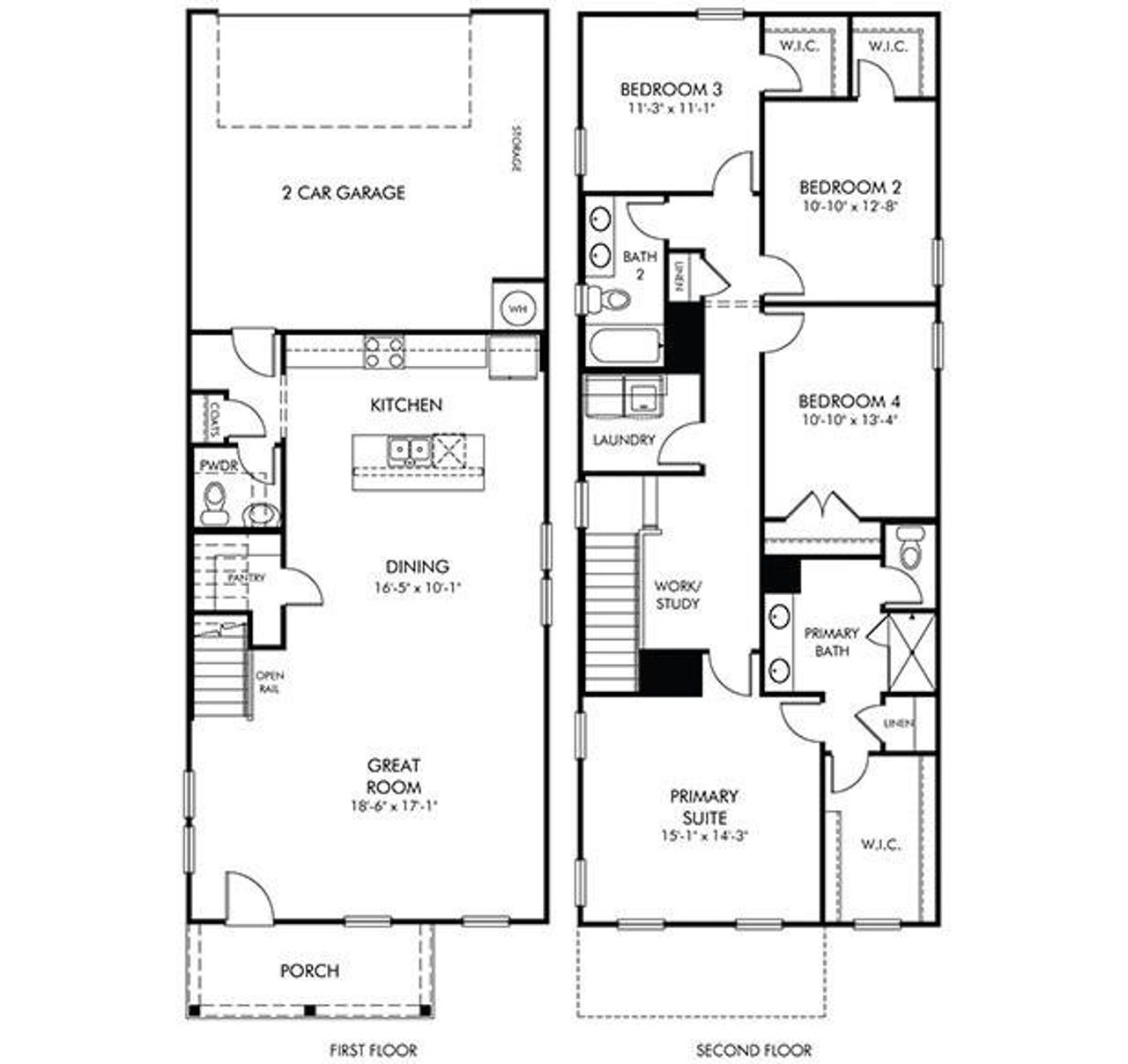 2D floor plan layout of this home in Martin Springs - Cottage Series, Lawrenceville, GA (Image 2). 2D floor plan layout of this home in Martin Springs - Cottage Series, Lawrenceville, GA (Image 2).