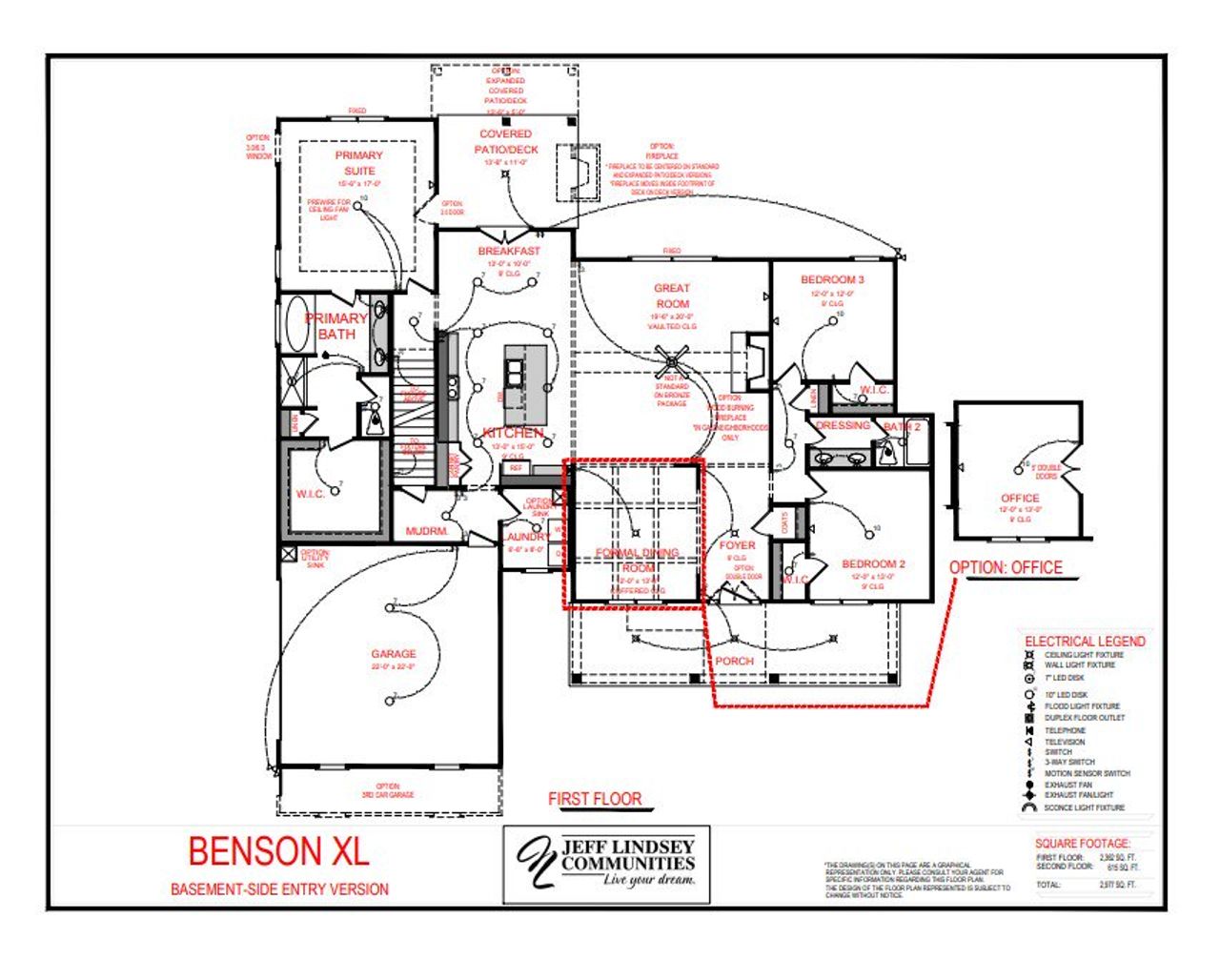 2D floor plan layout for the Benson B XL by Jeff Lindsey Communities in Arbor Springs, Newnan, GA (Image 2).
