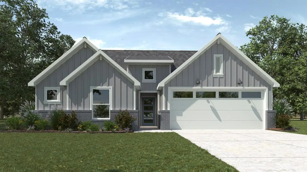 Front exterior of a new home in The Reserve at Timber Creek, Lindale, TX, highlighting curb appeal (Image 2).