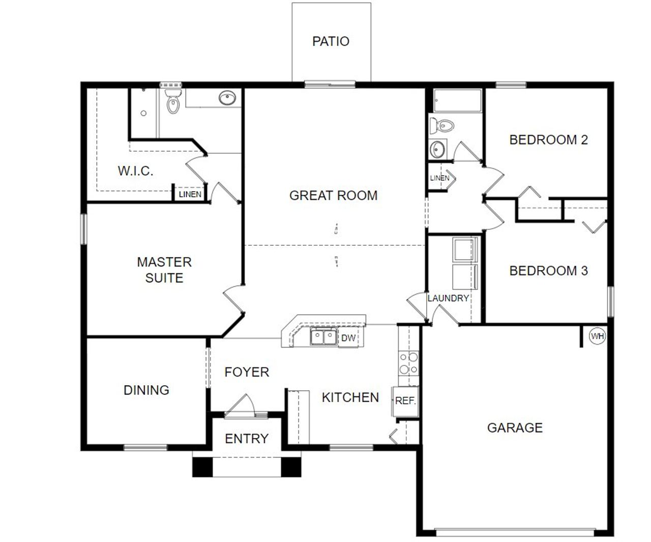 2D floor plan layout for the Roanoke II by Southern Homes in Winding River Cove, Bartow, FL (Image 2).