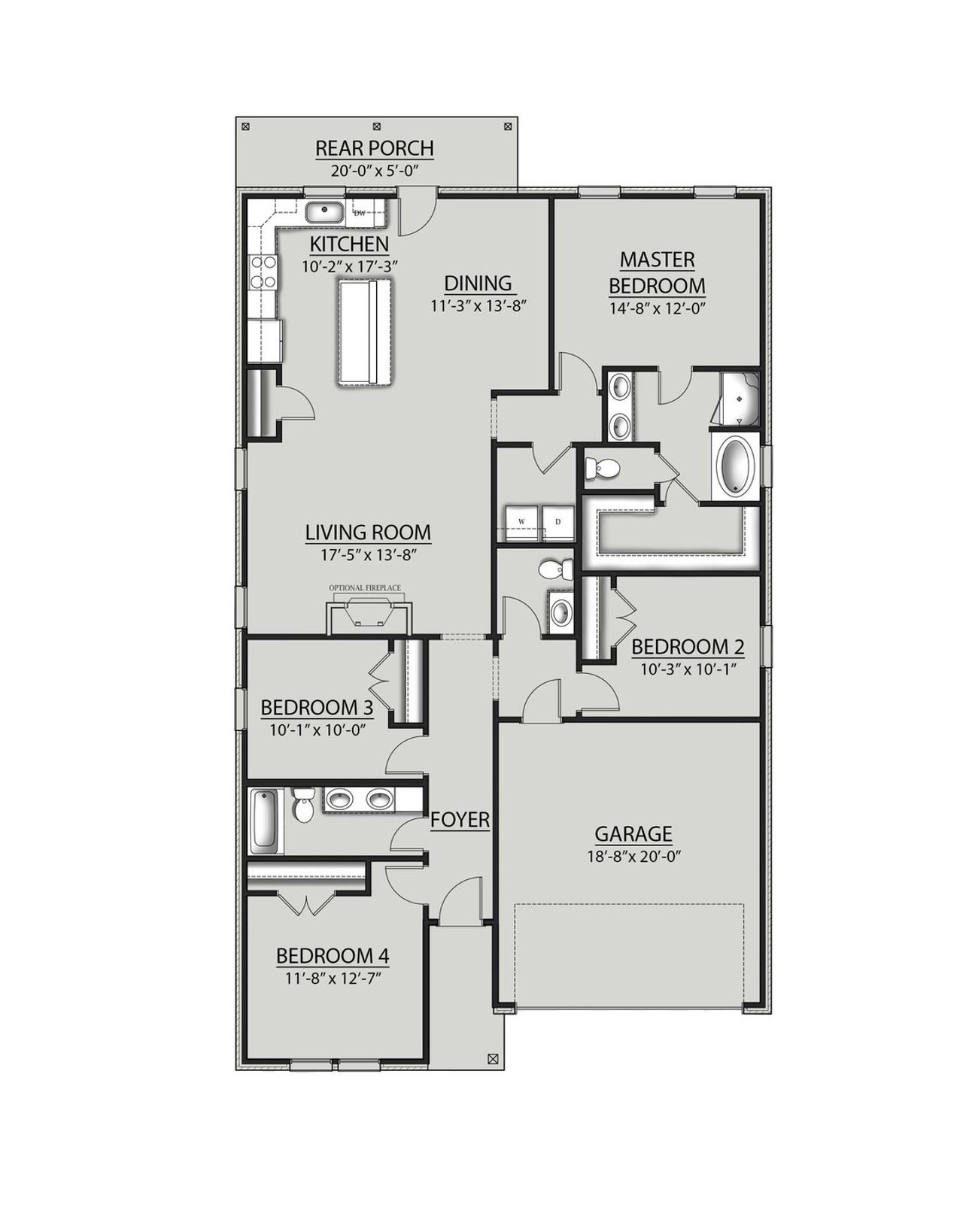 2D floor plan layout for the Yates II A by DSLD Homes in Longleaf, Lumberton, TX (Image 2).