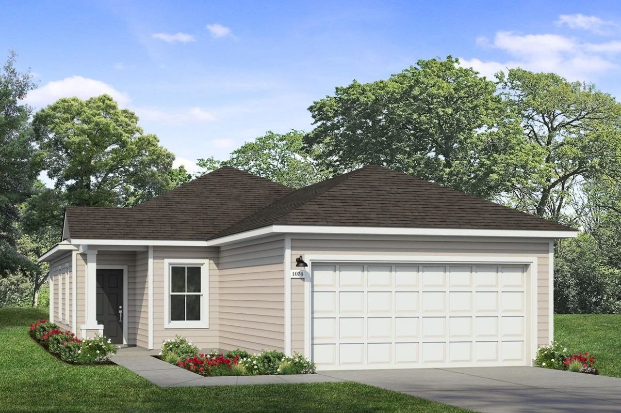 Representative exterior photo of a completed home built from the Cascade 1074 by Brohn Homes in Cascade, Liberty Hill, TX (Image 2). Representative exterior photo of a completed home built from the Cascade 1074 by Brohn Homes in Cascade, Liberty Hill, TX (Image 2).