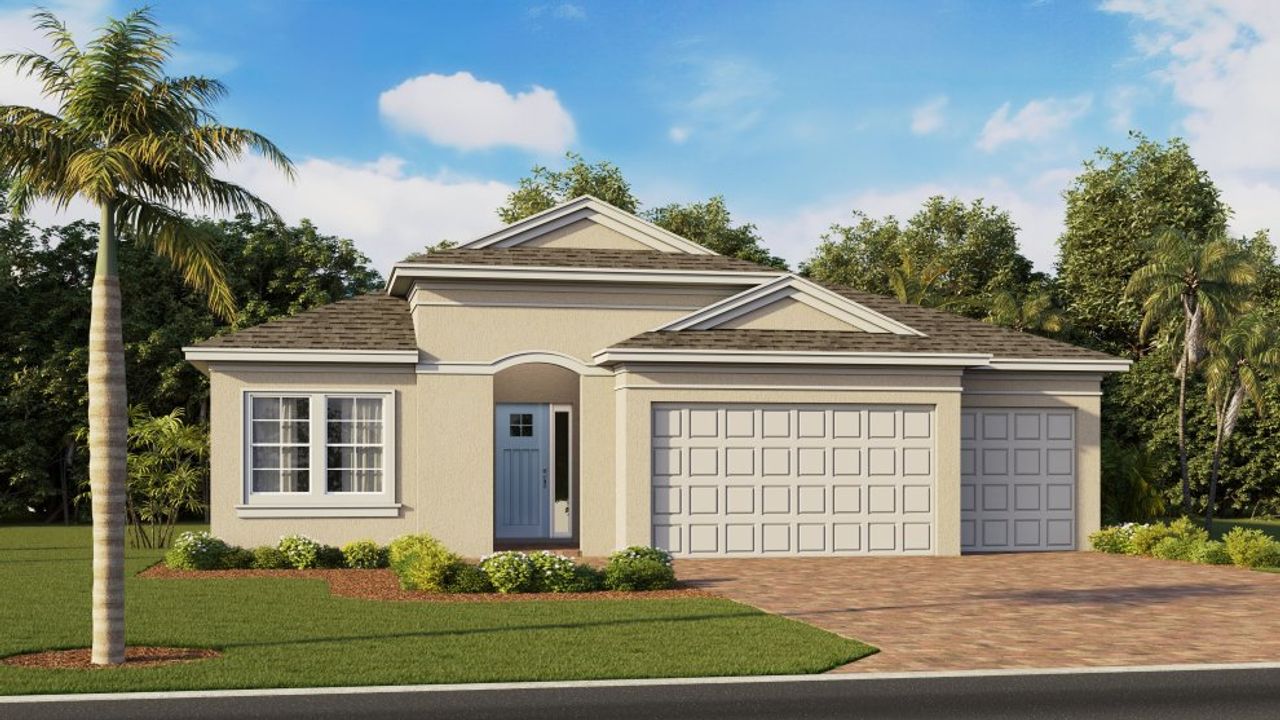 Representative exterior photo of a completed home built from the Wheaton by D.R. Horton in Coral Bay - Express & Tradition, North Fort Myers, FL (Image 2).